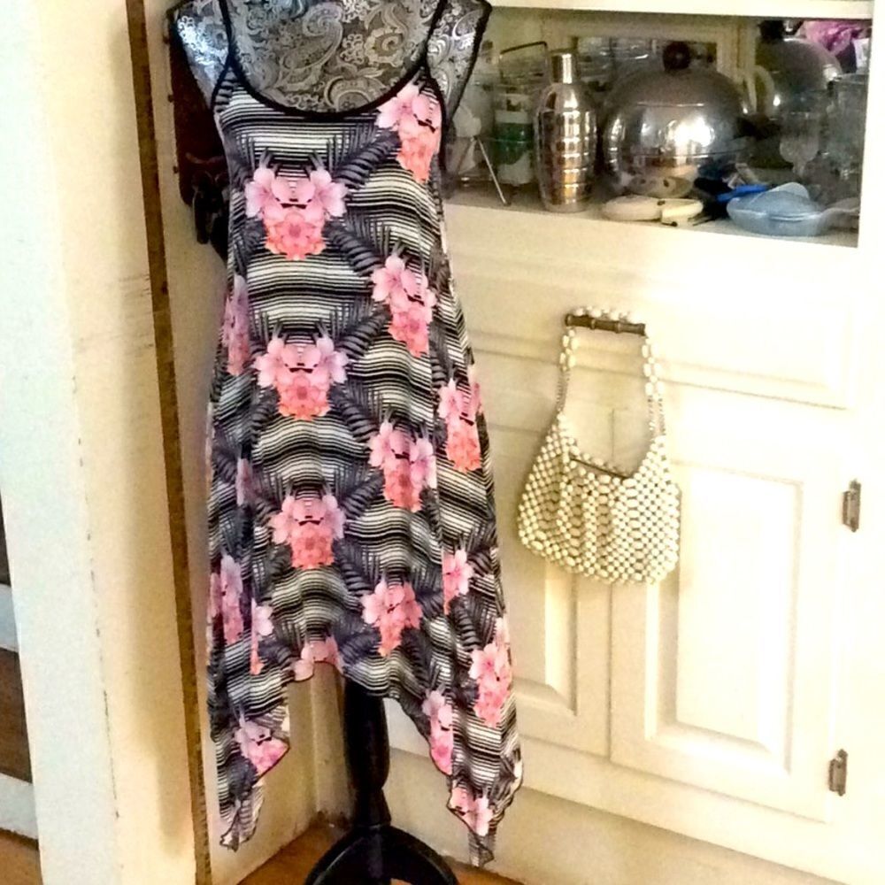 Hi Low tropical floral dress Made In USA.